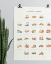 National Parks alphabet print on a cream background.
