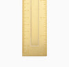Close up of the bottom of the Brass Bookmark Ruler on a white background.