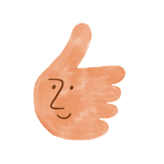 A brownish cartoon thumbs up icon with a smiley face.